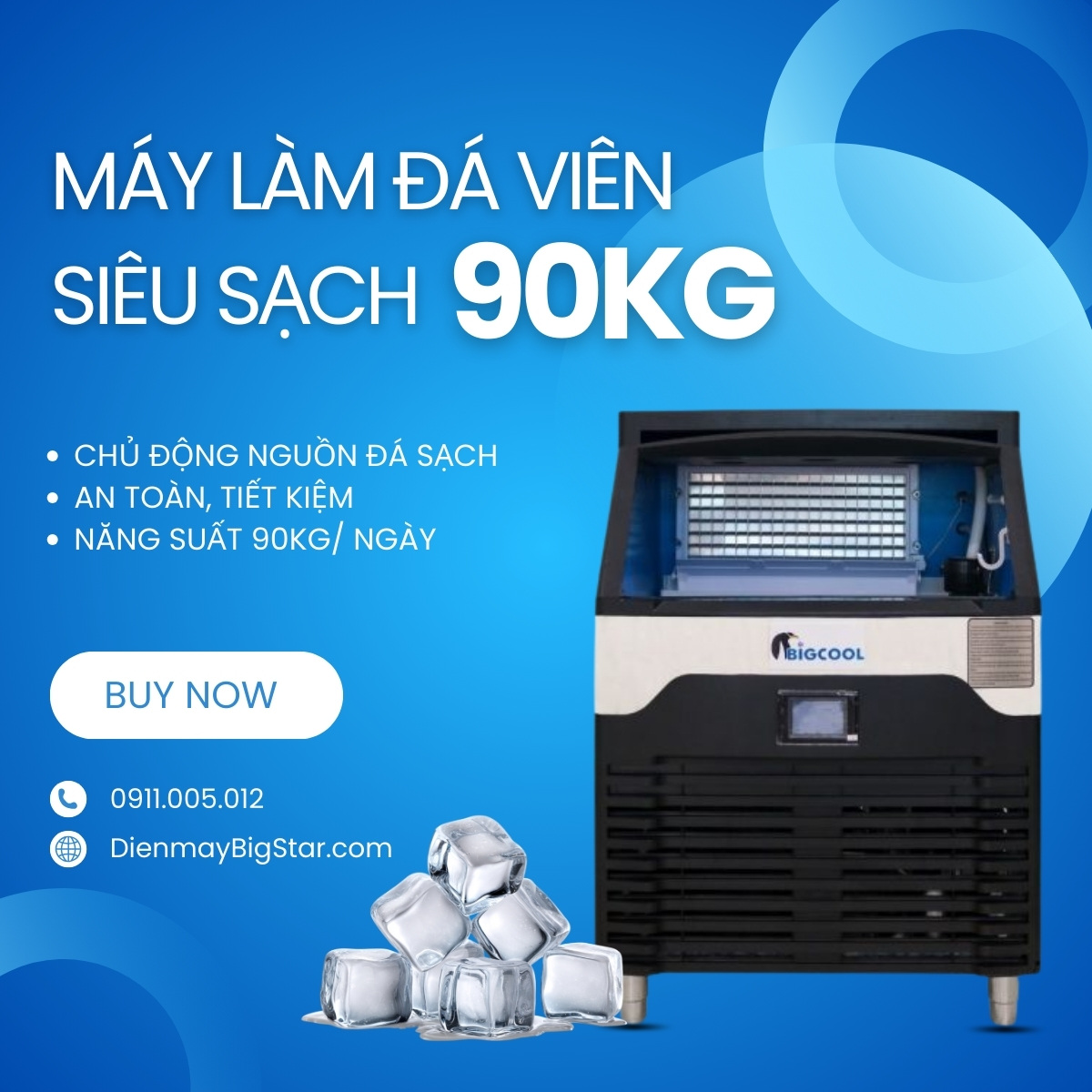 máy làm đá viên siêu sạch 90kg