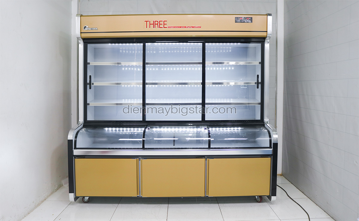 Top 3 mẫu tủ đông mát trưng bày 3 chế độ rau củ thịt cá hải sản 7 tu trung bay sieu thi 3 che do suoi kinh 2m R3C 2000F 1.2