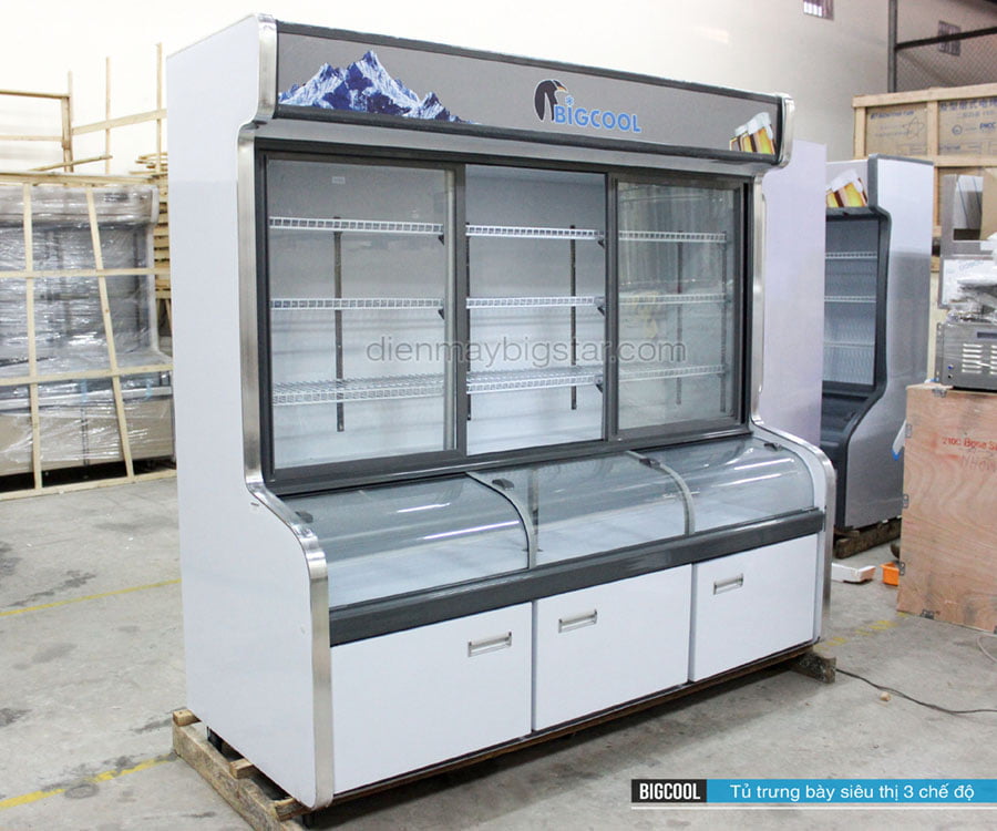 Top 3 mẫu tủ đông mát trưng bày 3 chế độ rau củ thịt cá hải sản 3 tu trung sieu thi 3 che do cf 2000A bt 7